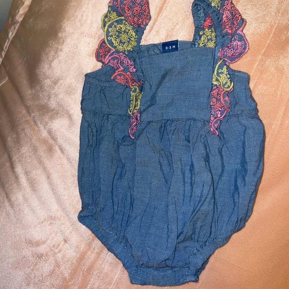 Blue Baby Romper with Colorful Lace Accents